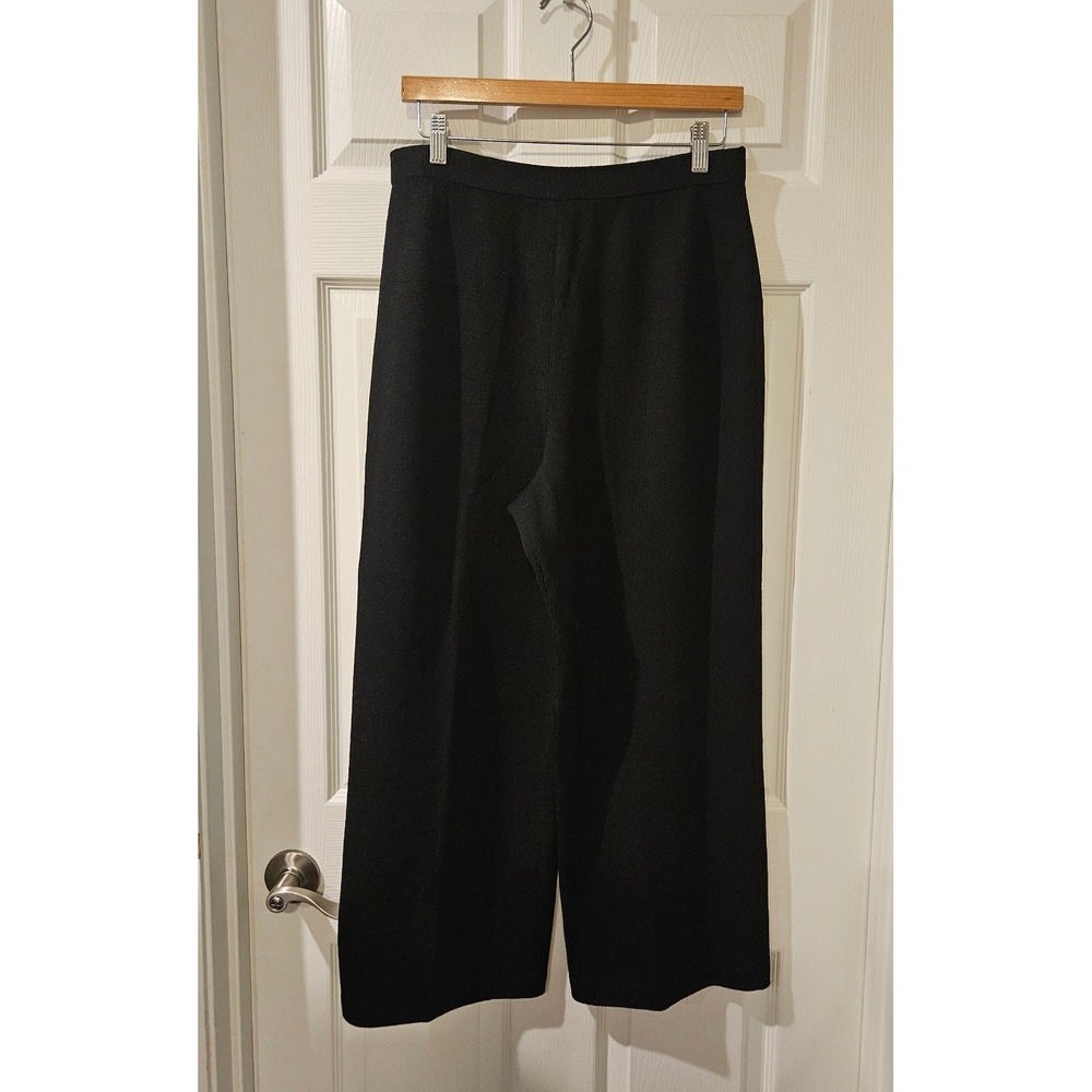 St John Basics Santana‎ Knit Pants 12 Black Wide Leg USA Fall 2002 Vintage